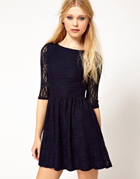 River Island Navy Lace Skater Dress