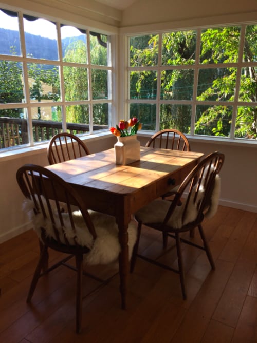 The new dining area sans poky corner window seat—and finally my vision becomes a reality.