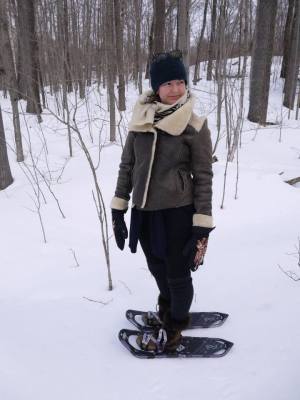 Snowshoeing in Muskoka in shearling. As you do.