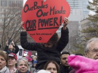 TORONTO, ON: Women's March Toronto. Saturday January 20th 2017. Queen's Park followed by March to US Consulate followed by City Hall. Speakers and musicians present. 50,000 + people in attendance. Photos by Solana Cain