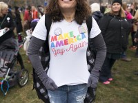 TORONTO, ON: Women's March Toronto. Saturday January 20th 2017. Queen's Park followed by March to US Consulate followed by City Hall. Speakers and musicians present. 50,000 + people in attendance. Photos by Solana Cain