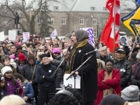 TORONTO, ON: Women's March Toronto. Saturday January 20th 2017. Queen's Park followed by March to US Consulate followed by City Hall. Speakers and musicians present. 50,000 + people in attendance. Photos by Solana Cain