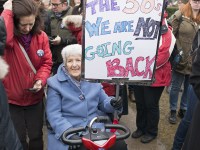 TORONTO, ON: Women's March Toronto. Saturday January 20th 2017. Queen's Park followed by March to US Consulate followed by City Hall. Speakers and musicians present. 50,000 + people in attendance. Photos by Solana Cain