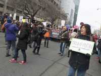 TORONTO, ON: Women's March Toronto. Saturday January 20th 2017. Queen's Park followed by March to US Consulate followed by City Hall. Speakers and musicians present. 50,000 + people in attendance. Photos by Solana Cain