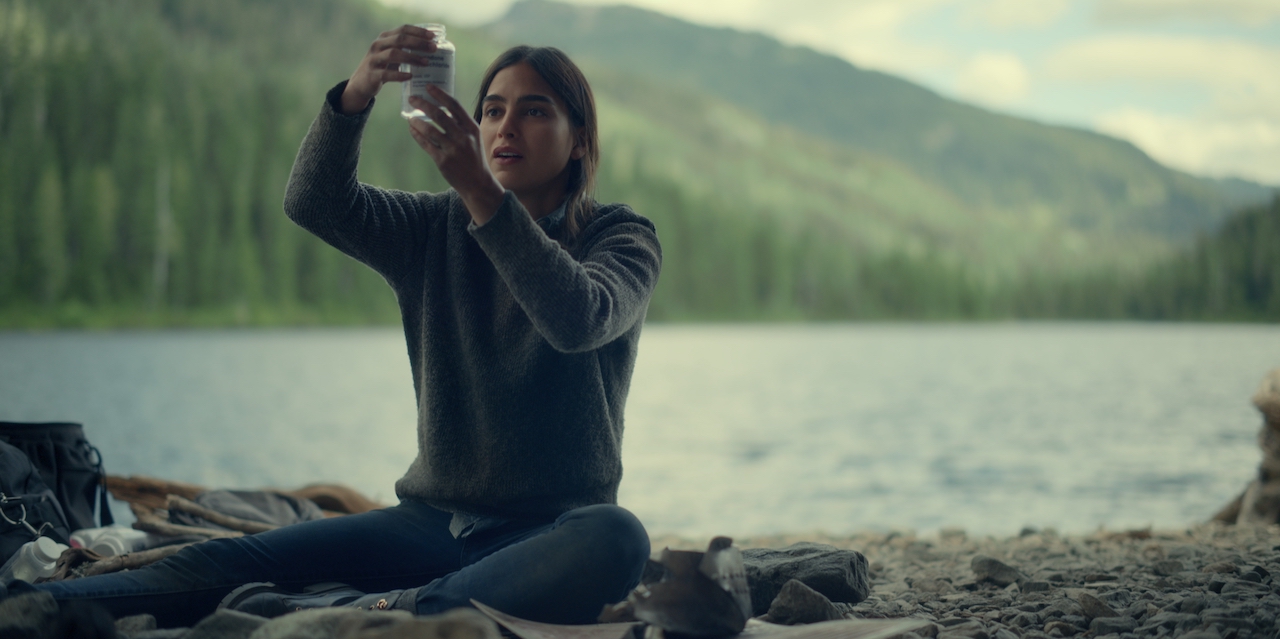 A woman in the wilderness, still from new Netflix Survival film 'Keep Breathing'